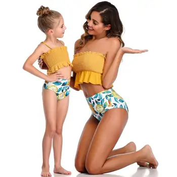

2020 Newest tube top strapless bikini set for mom and daughter matching sexy high waist swimsuit womens/girls biquini swimwear