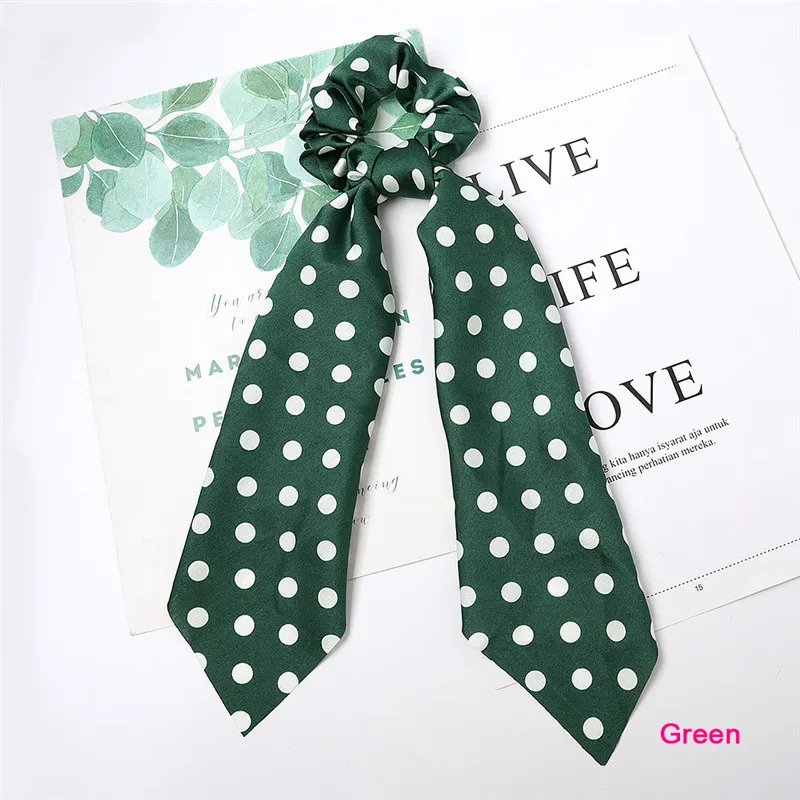 (Cloth) green Модные женские леопардовые резинки для волос, лента для девочек, эластичная повязка на голову, шарф в горошек, веревки для волос, резинки для волос, держатель для конского хвоста, аксессуары для волос - Цвет: (Cloth) green