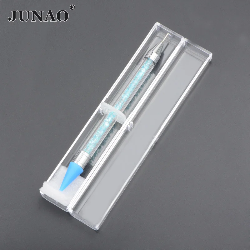 JUNAO Pink Color Wax Pencil Rhinestone Pen Dap Pen Picking up Nail Crystals Pen Nail Art Tools Machine for Nailing Pearls 