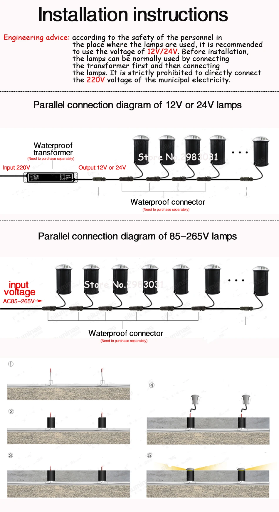 subterrâneo, 220v, 12v, 24v, piso, escadas, plataforma, embutida, ambientes externos