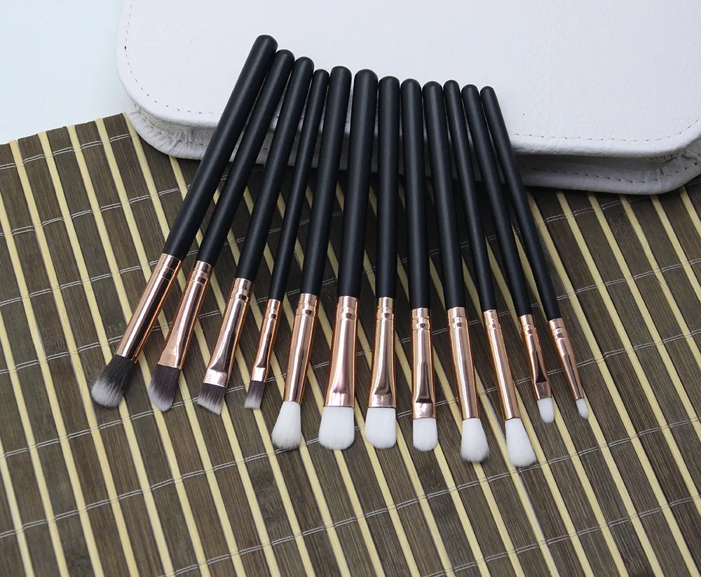 Currently Available 12-piece Make-up Brush Eyeshadow Brush Flesh Color Black And White with Pattern 12 Eye Makeup Brush Set Beau