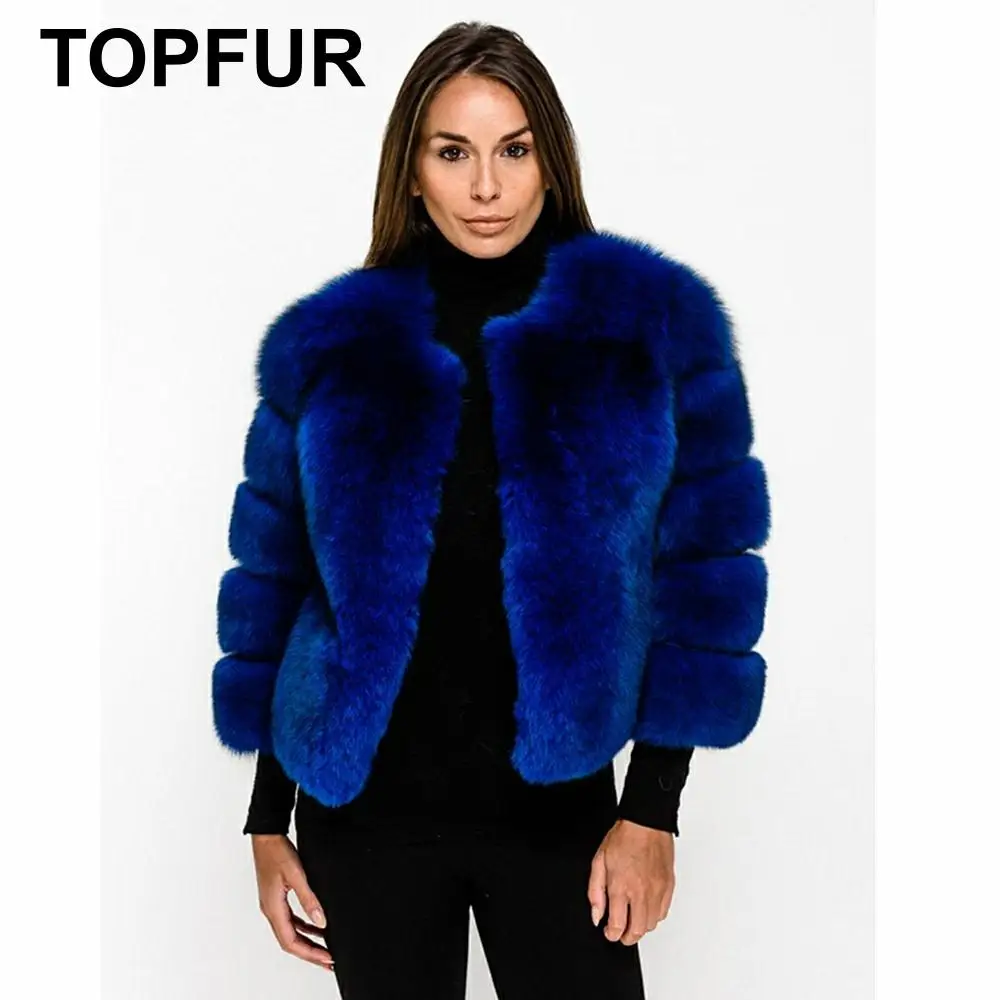 TOPFUR модное короткое пальто из натуральной голубой лисы, зимнее пальто из натурального меха, женская кожаная куртка с рукавом три четверти, Manteau Femme