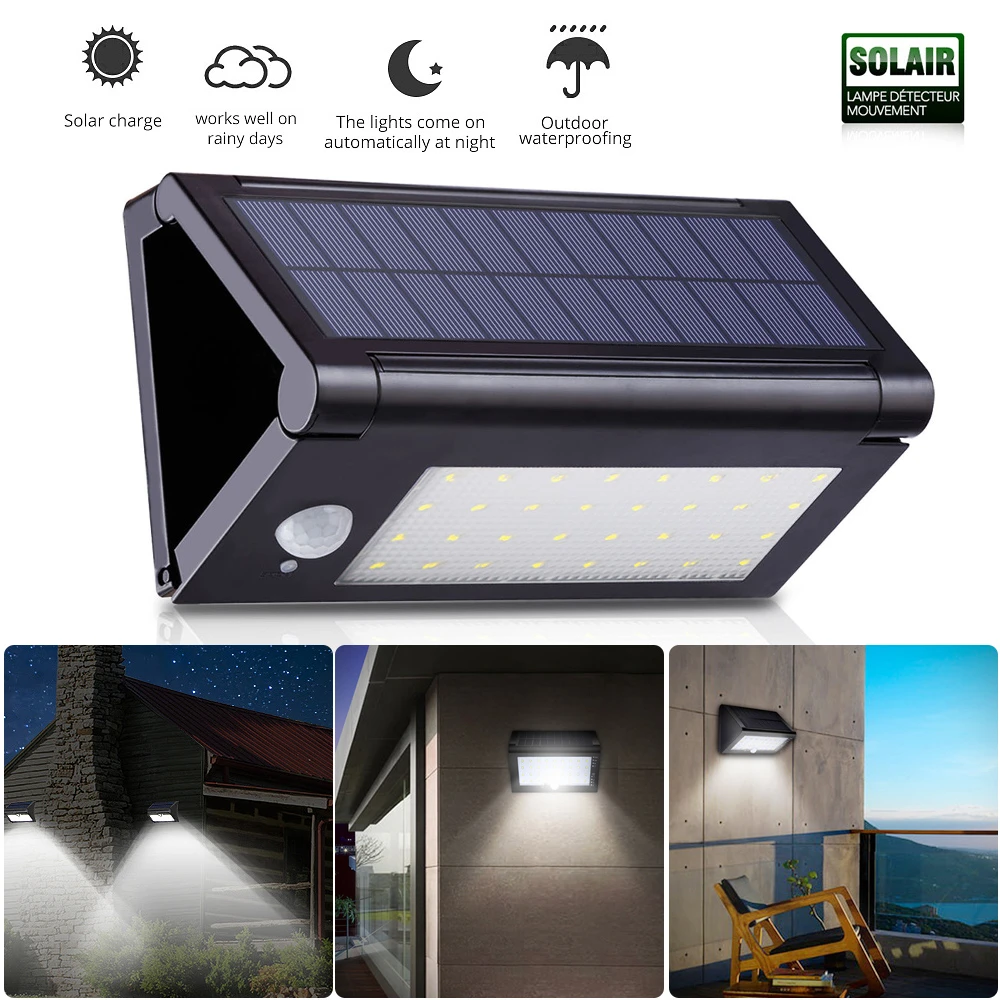 50 led sensor de movimiento lampara solar control inteligente triangulo forma luz de pared solar exterior impermeable ip44 jardin luces de patio