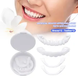 Silicone Upper/Lower False Teeth Veneers Whitening Fake Tooth Cover Comfort Fit Flex Denture Braces Whitening Denture Teeth