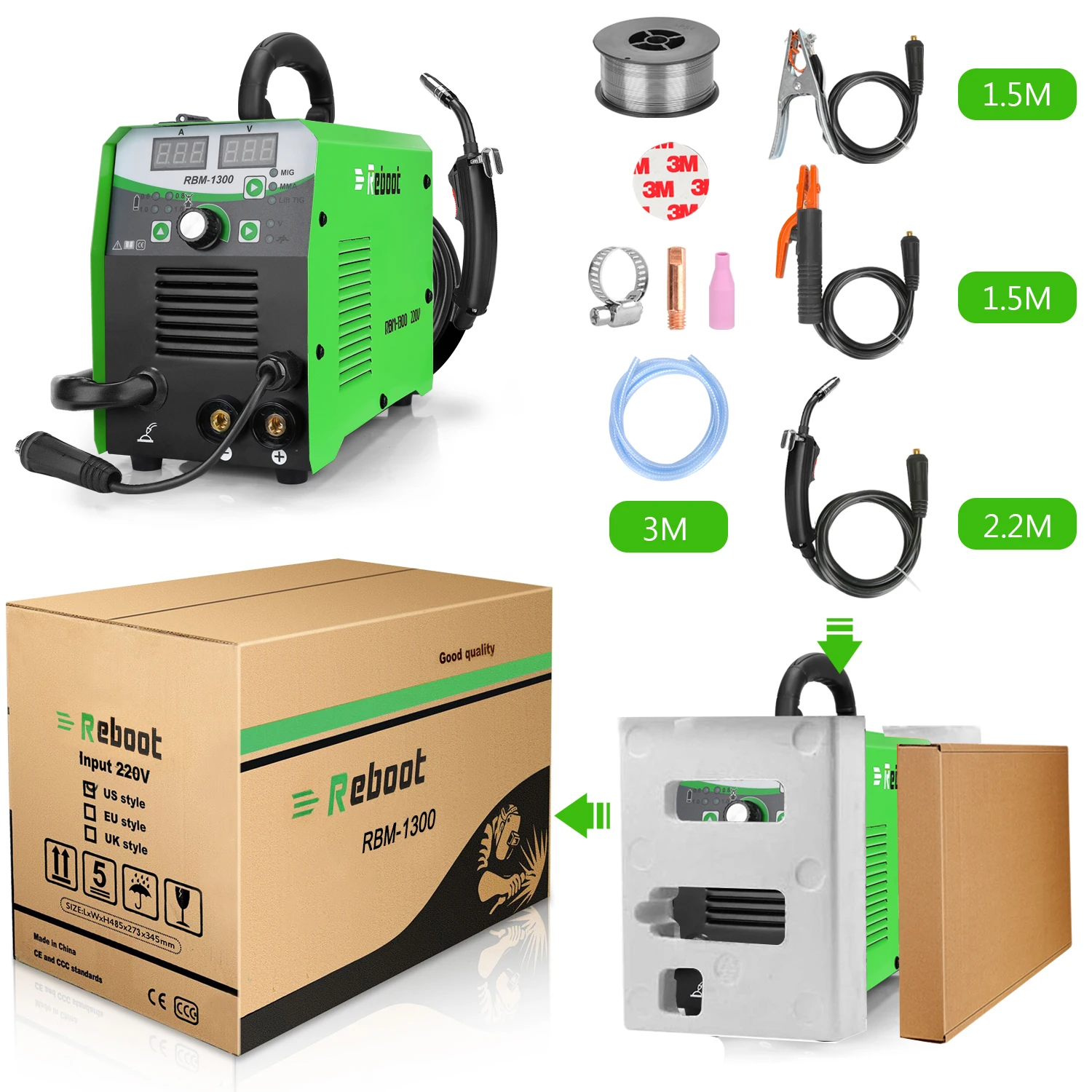 Equipo de soldadura REBOOT MIG1300 MMA MAG 220V con accesorios