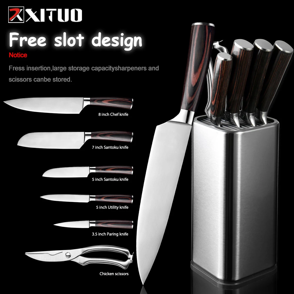 SOWOLL High Quality 6 Pcs Stainless Steel Knife Kitchen Knife Set Tools  Paring Utility Santoku Slicing Bread Chef Cooking Knife