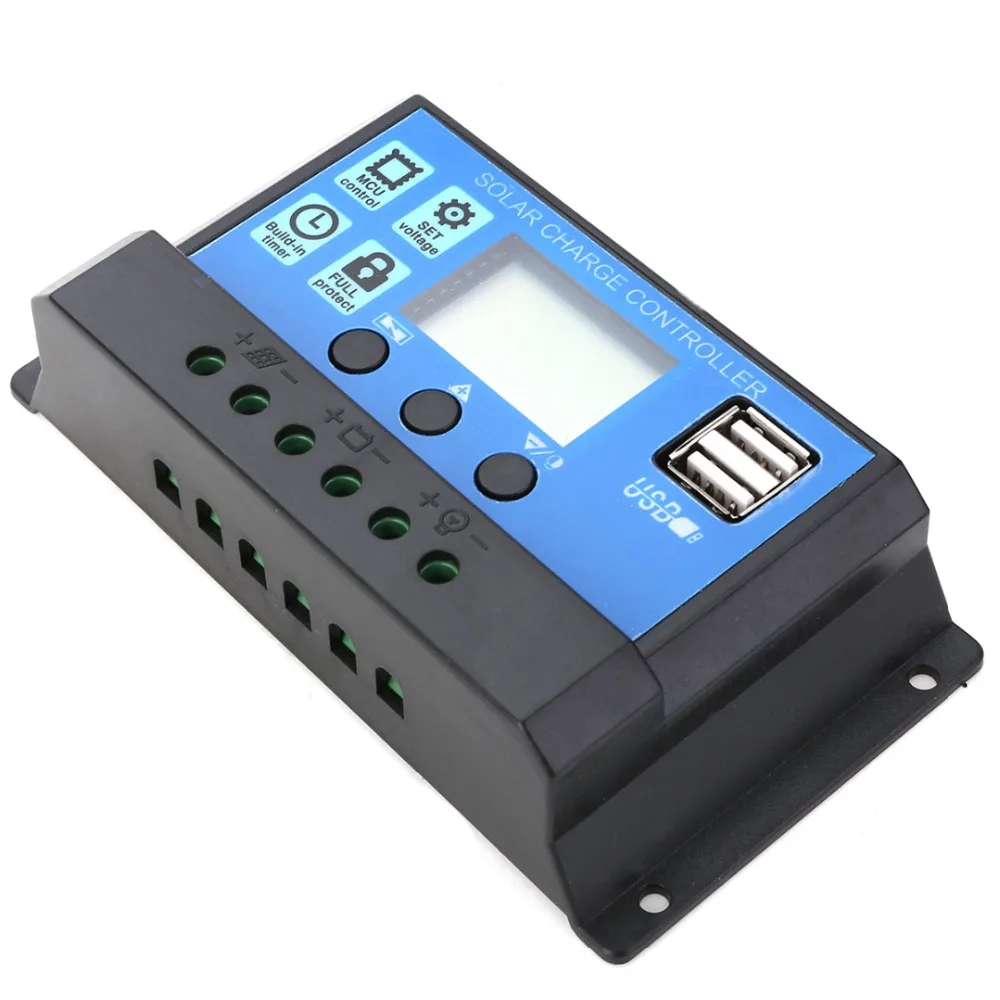 

12V/24V PWM Solar Charge Controller Dual USB LCD Display Solar Panel Charge Regulator 10A 20A 30A