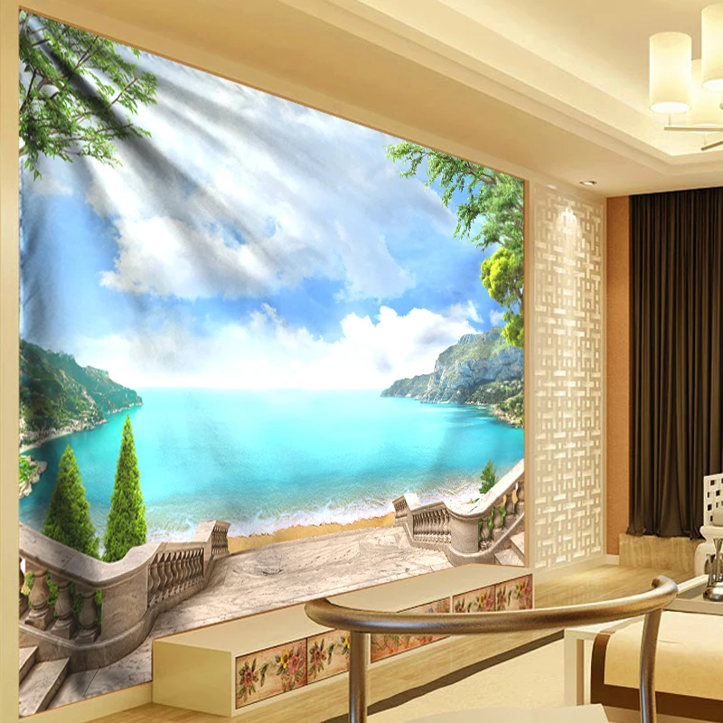 

Blue Beach Tapestry 3D Wall Hanging Art Polyester Cloth Sea Print Blanket Wall Tapestry Home Decor mandalas tapiz pared tela