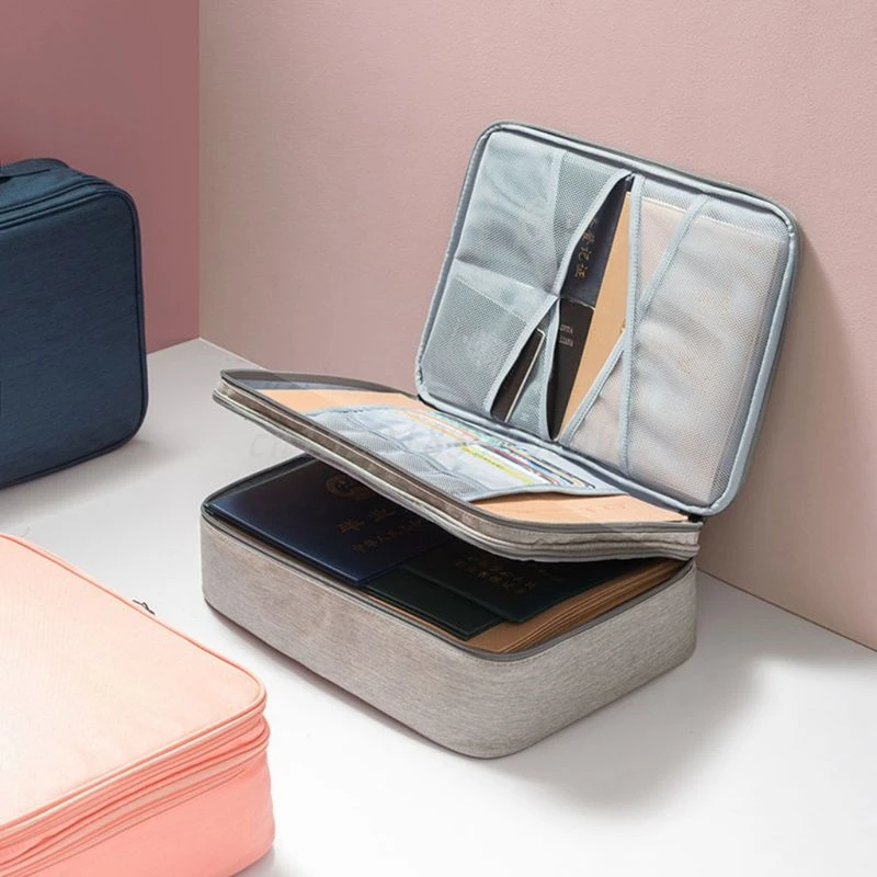 Bolsa para documentos de gran capacidad, organizador de archivos para viaje en casa, doble capa, con cremallera, certificados de almacenamiento, novedad de 2020