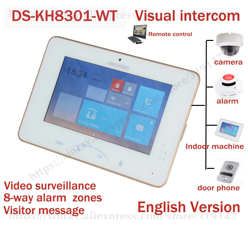 Hik 7 ''цветной сенсорный экран видеодомофон DS KH8301 WT 8 доступа SOS аварийный