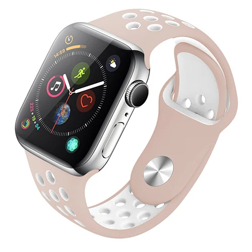 Дышащий силиконовый спортивный ремешок для Apple Watch 5 4 ремешок 44 мм 40 мм резиновый ремешок для Iwatch 3 2 1 38 мм 42 мм аксессуары - Цвет ремешка: pink-white