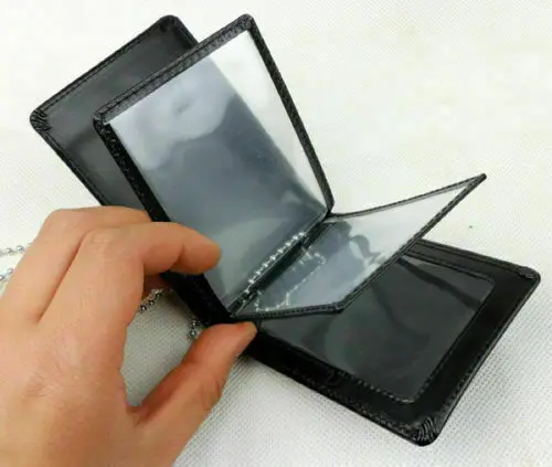 Tactical Black Leather Military Badge ID Card Wallet Holder Case With Neck Chain armyshop2008