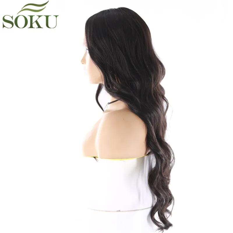 SOKU Synthetic Lace Front Wigs Long Wavy Middle Part Lace Hair Wigs Heat Resistant Lace Front Wig For Black Women