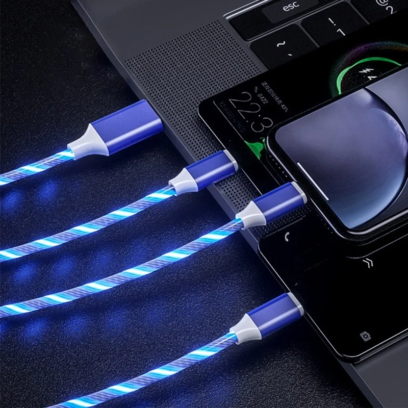 Tongdaytech 3 in 1 USB Fast Charger Flowing Colors LED Glow Usb Cable Quick Charge Carregador Portatil For iPhone Xiaomi Samsung Fast charge 18w Chargers