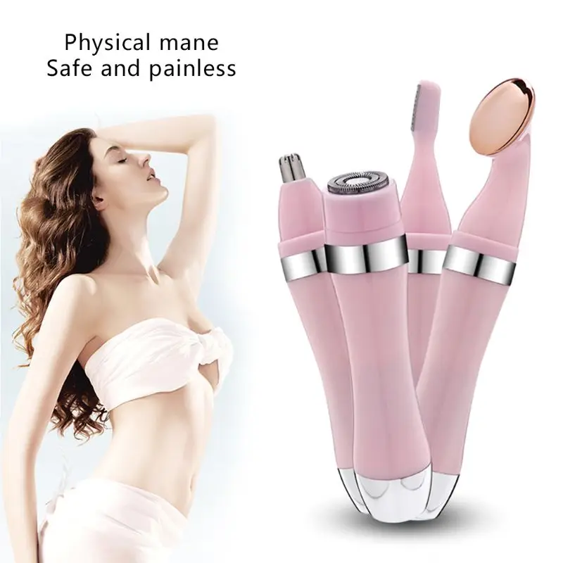 4-in-1 Electric Eyebrow Shaping Knife Multifunctional Nose Repairer Hair Removal Machine Wet Dry Women Face Precision Epilator