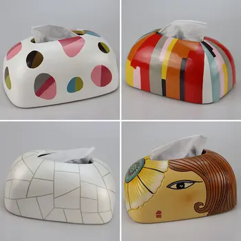 

Hand-carved Hand-painted Household Simple Decorative Tissue Box Modern Home Living Room Dining Room Tissue Box 40116