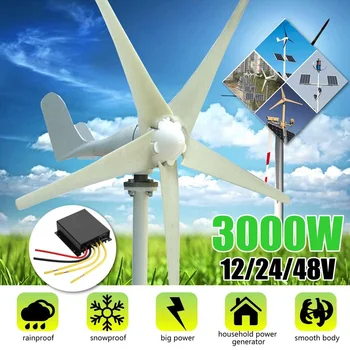 

3000W 12V/24V/48V 5 Blades Wind T urbines Generator+Free Charge Controller Use for Residential Solar Streetlight ,Boat
