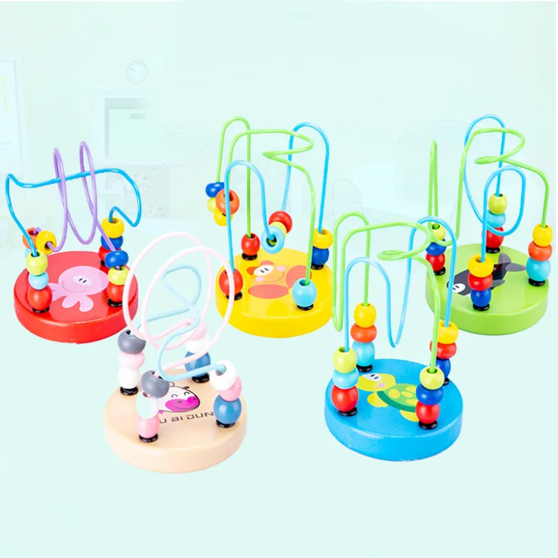 astounding  Montessori Wooden Toys for Boys Girls Wooden Circles Bead Wire Maze Roller Coaster Educational Wood