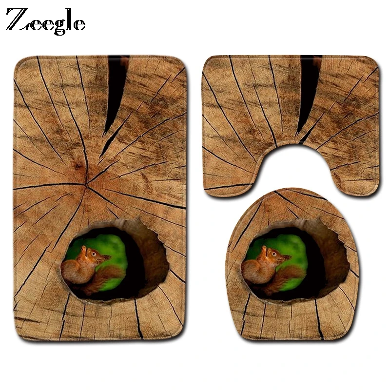 Zeegle Toilet Set Anti Slip Bathroom Doormat Absorbent Toilet Pedestal Rug Flannel Soft Foot Mat Polyester 3pcs Bath Mat Set