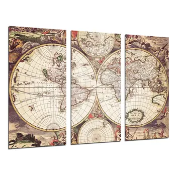 

World map Antique, Vintage Map, photo printing on wood, modern picture decorative 26504