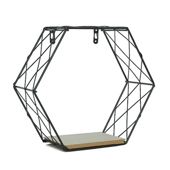 

Iron Hexagonal Grid Wall Shelf Combination Hanging Geometric Figure Wall Decoration for Home P7Ding