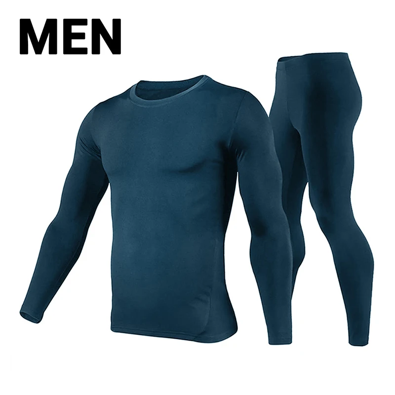 HEROBIKER, мотоциклетный комплект термобелья для мужчин, мотоциклетный зимний теплый базовый слой, плотные кальсоны, топы и штаны, набор, 3 цвета - Цвет: Men Blue