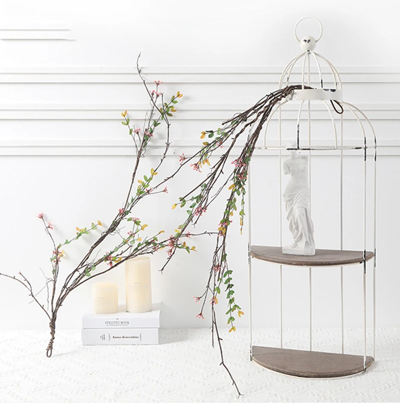 1PC Simulation Plant Rattan Artificial Fake Flower Hanging Vine Wall Hanging Diy Home Decoration Bonsai Flower 5 Fork Rattan