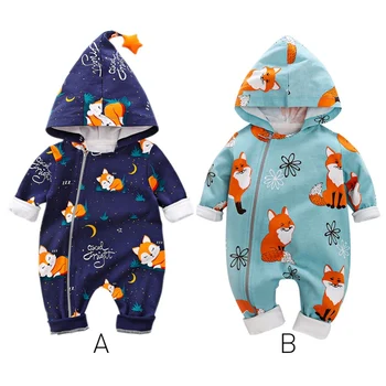 

Spring Autumn Infant Baby Boys Girls Long Sleeve Hooded Romper Cute Cartoon Animal Printed Solid Color Comfortable New Rompers