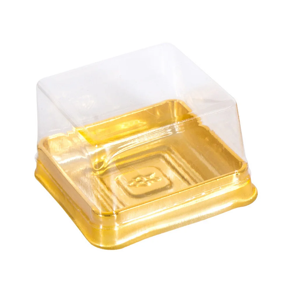 50 Pcs Moon Cake Boxes Golden Baking Square Plastic Egg-Yolk Puff Container Packing Box For Cheese Pastry Cake