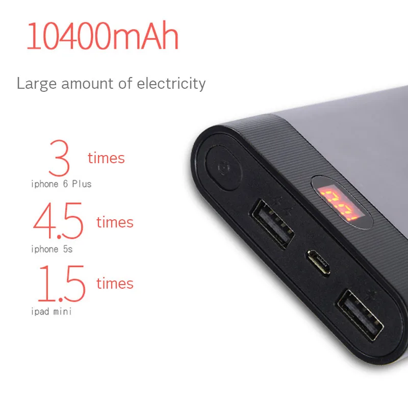 10400 мАч, двойной USB внешний аккумулятор, DIY чехол, 4x18650, светодиодный аккумулятор, цифровой дисплей, светильник, зарядное устройство, зарядное устройство для мобильного телефона, комплект