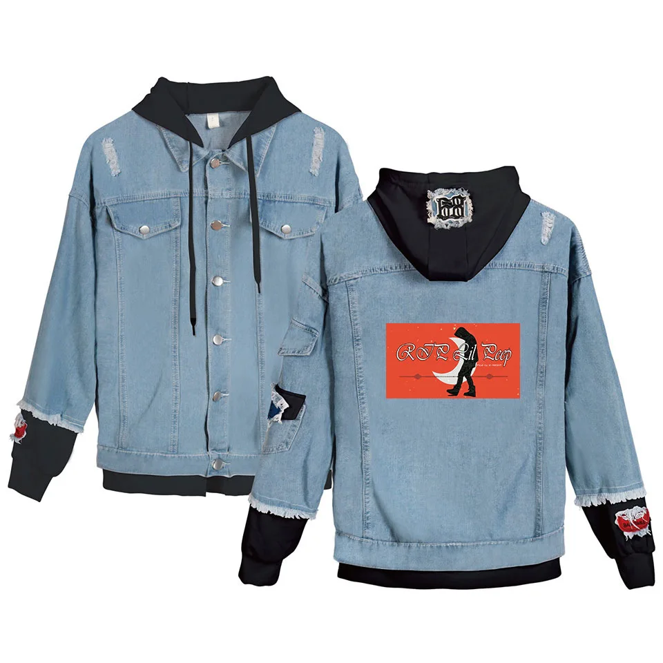 Джинсовая куртка мужская Lil Peep джинсовая куртка мужская ветровка плюс длинное пальто теплая одежда Ковбой поп черная модная верхняя одежда для мужчин 4XL - Цвет: Lil Peep Jacket 6