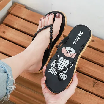 

Summer Women's cute Beach Slippers Hot sale Basic printing Flip Flops Casual Low Beach Open Peep Toe Sandals 7 colors