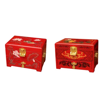 

Wooden Lacquerware 21 x 15 x 14cm Chinese Handmade Classic Red Box 2 Layer Jewelry Box