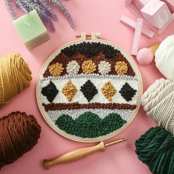 

Pattern Printed Easy DIY Punch Needle Flower Embroidery Kit with Hoop Cross Stitch Set for Beginner Home Decor Creative Gift