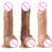17CM Silicone Penis Enlargement Condoms Penis Extension Sleeves For Adults Intimate Goods Reusable Condom Cock Rings