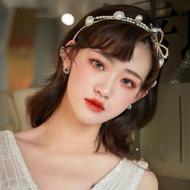 

New Pearl Hairband Bridal Headdress Korean Simple Hairband Marriage Wedding Handmade Pearl Hairband