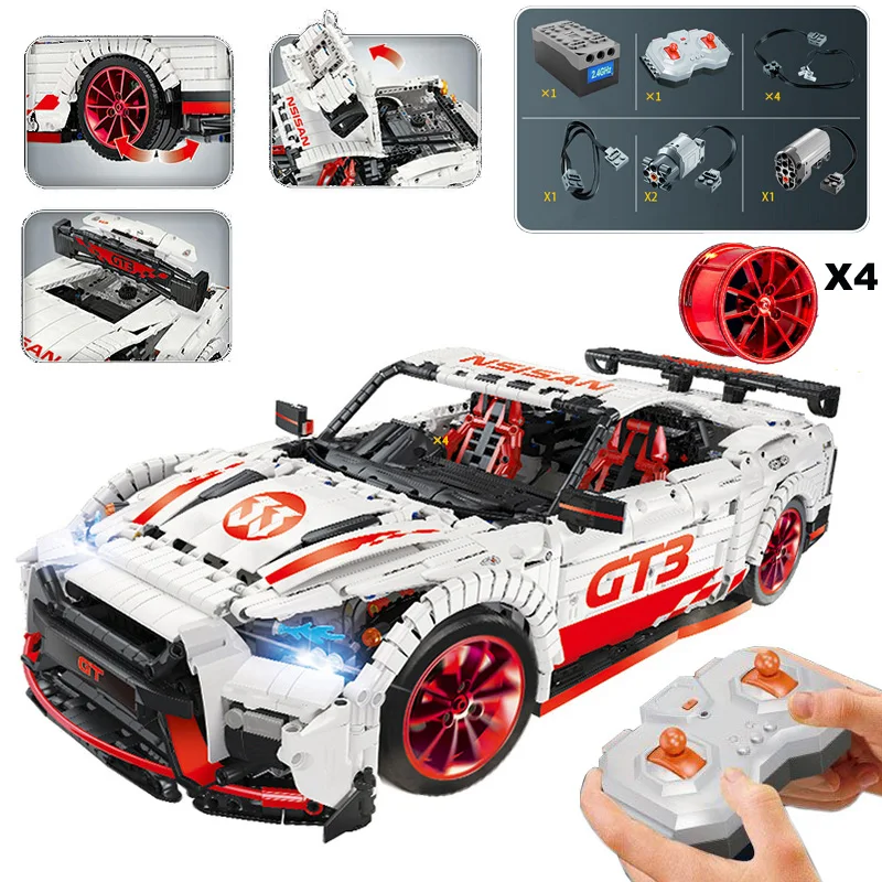 23010 GT-R Technic RC гоночный автомобиль 23009 RC Ford Mustang Hoonicorn RTR V2 20102 MOC 22970 25326 строительные блоки кирпичи светодиодный свет - Цвет: 23010 with motor
