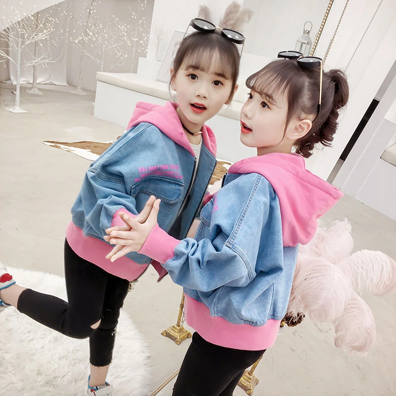 女の子デニムコート 3 13 歳手紙子供服フード付きフル春と秋のファッション韓国の子供たち服ジャケット ジャケット コート Aliexpress