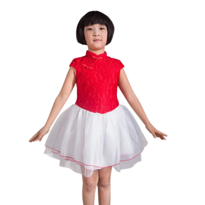 1 предмет, летнее платье принцессы для маленьких девочек, чонсам, с короткими рукавами, в стиле пэчворк, для фестиваля, выступлений, милое Сетчатое платье