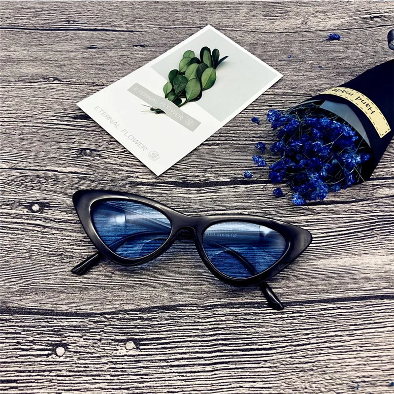 Black Blue Сексуальные солнцезащитные очки "кошачий глаз" для женщин, фирменный дизайн, зеркальные, черные, треугольные, солнцезащитные очки, женские линзы, оттенки для женщин, очки UV400 - Цвет линз: Black Blue