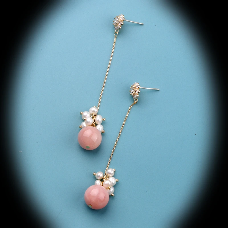 

CocoANGEL Natural Color Zircon Stone Earrings Pearl Copper Electroplating Drop Earring Silver needle Fashion For Women