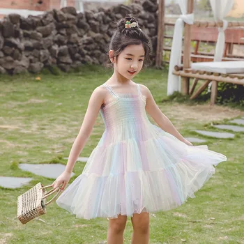 

2020 Summer Girls Dress Colorful Rainbow Lace Sleeveless Slip Princess Dress For Birthday Party Costume Cute Tutu Vestidos
