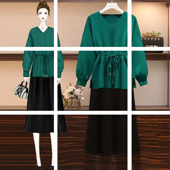 

Large Size Dress Early Early Autumn Chubby Sister 2019 New Style Spring Slimming Western Style Online Celebrity Two-Piece Set Dr