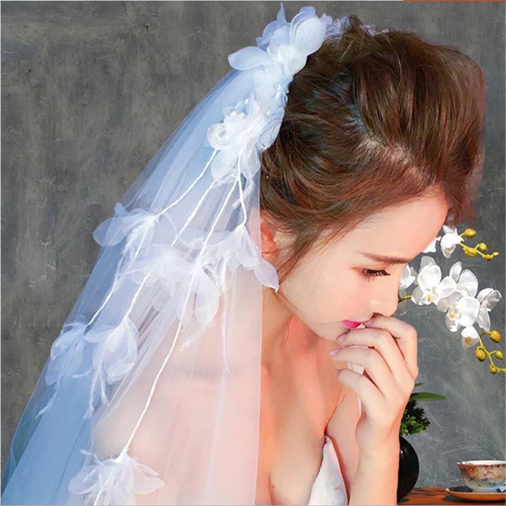 Романтическая свадебная вуаль тюль 3D Фата невесты с цветами элегантная свадебная вуаль свадебные аксессуары свадебные вечерние вуали с гребнем
