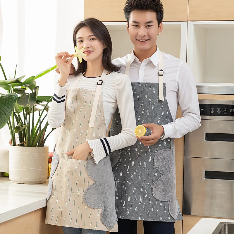

Pure Buffalo Cloth Kitchen Apron Women Man Cute Adjustable Hand Wipe Creative Work Clothes Fashion Waist Cooking Essential