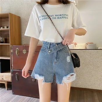 

Shorts woman high waist button shorts women pocket solid color female short pants retro loose White