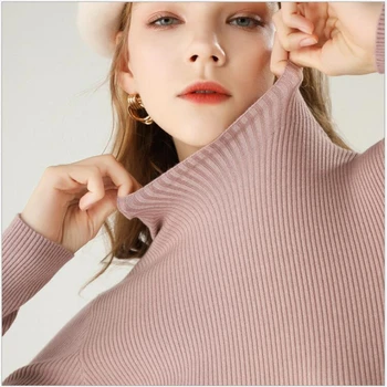 

Women Sweaters 2019 Autumn Winter Fashion Long Sleeve slim Solid Turtleneck Stretch Sweater Pullovers Tops S117
