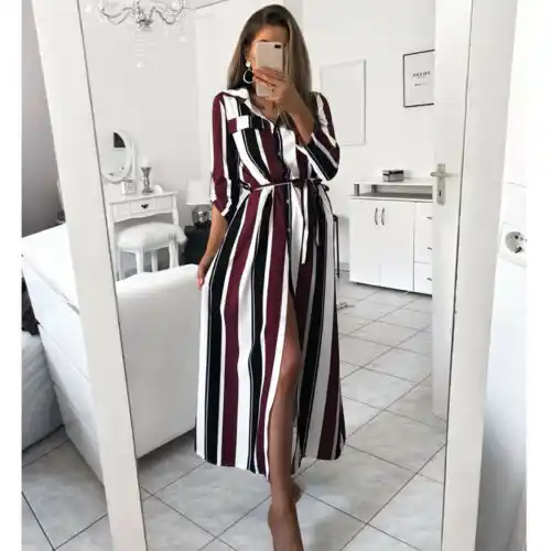 striped button up maxi dress