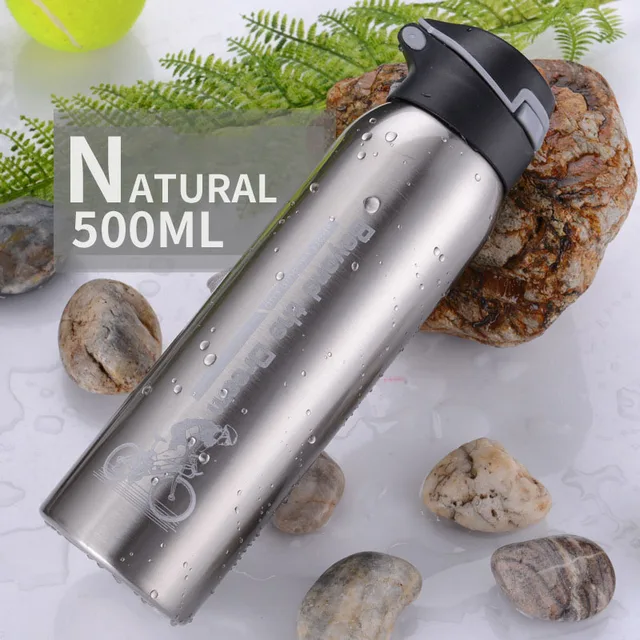 500ML Bicycle Kettle Bike Water Bottle Mountain Bike Riding  Double Stainless Steel Thermos Cup Warm-keeping Jug Sports Outdoor silver