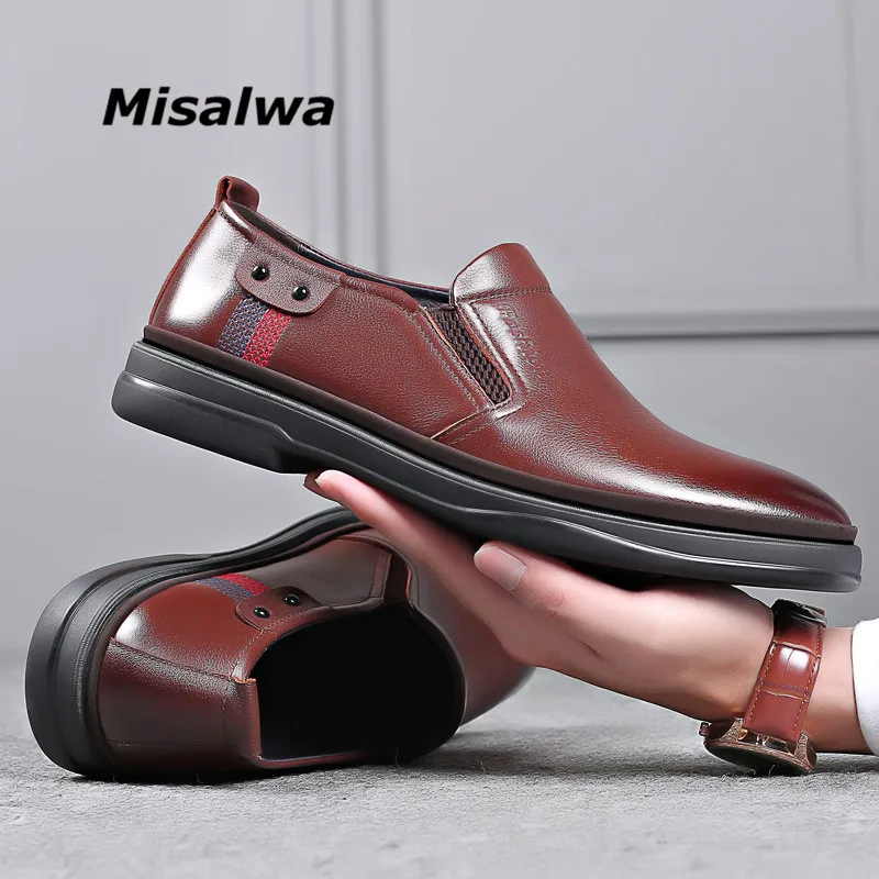 

Misalwa Casual PU Leather Men Office Business Shoes Elastic Slip-on Simple Men Flats Classic Workplace Men Shoes